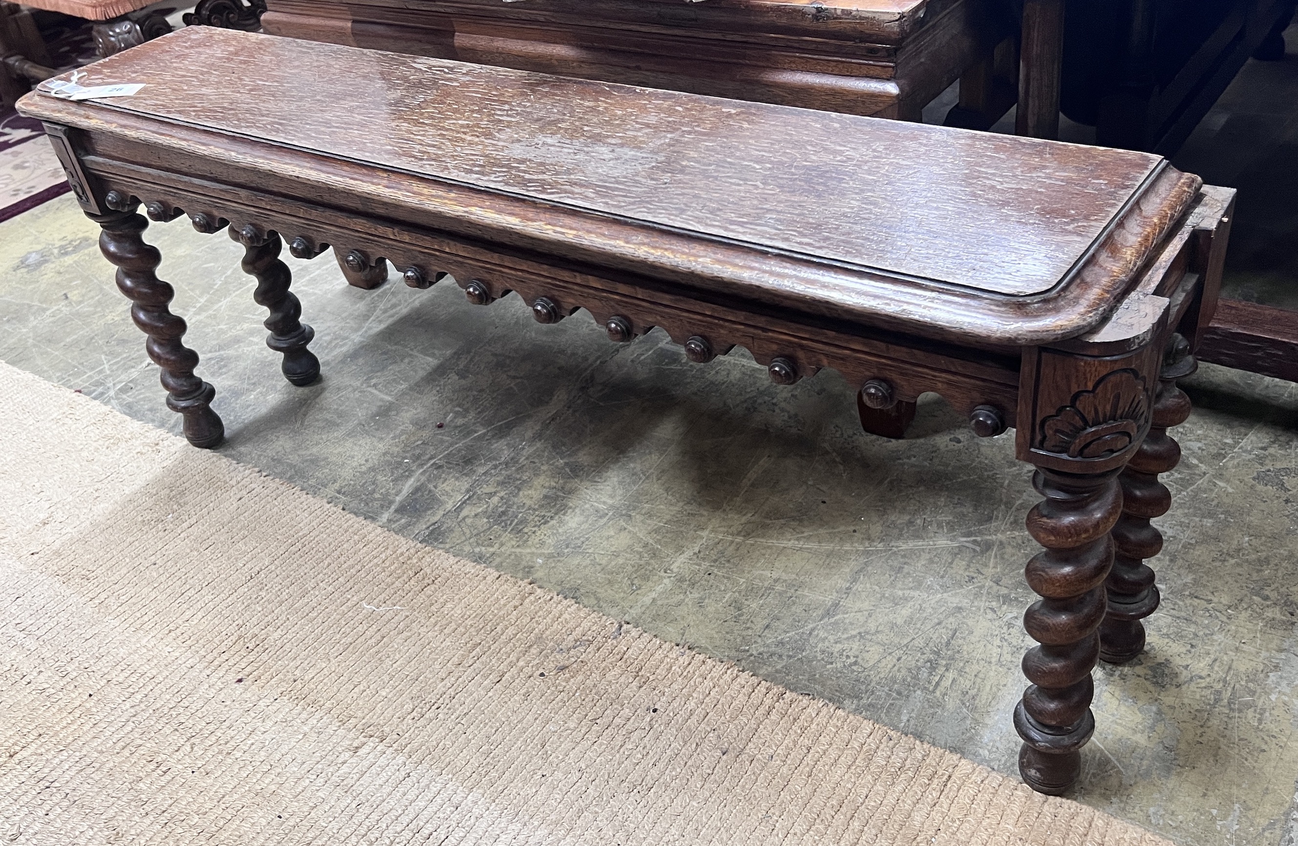 A Victorian oak window seat, length 122cm, depth 25cm, height 47cm